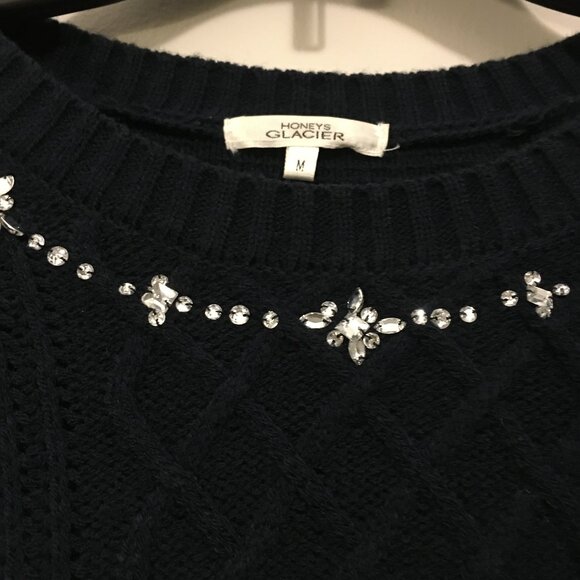 Made in Japan Dark Navy Blue Cable Jeweled Sweater - Picture 5 of 13